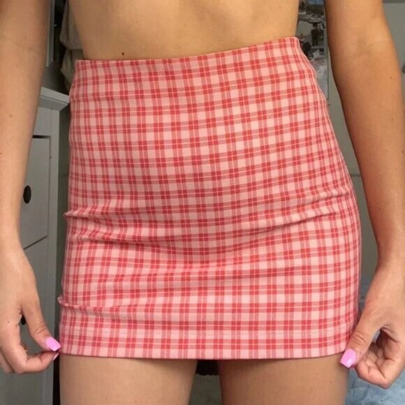 Urban Outfitters Skirt Pink Plaid Mini High Waist Y2K Preppy - Picture 1 of 13